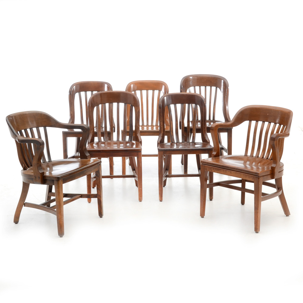 Assembled Set of Seven Vintage Banker's Chairs