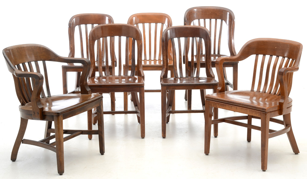 Assembled Set of Seven Vintage Banker's Chairs