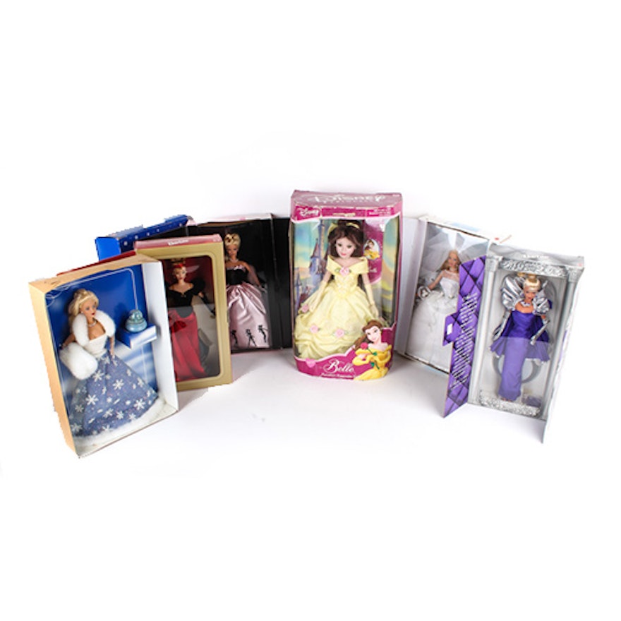 Mattel Collectible Barbie Dolls and Disney's Belle Porcelain Keepsake Doll