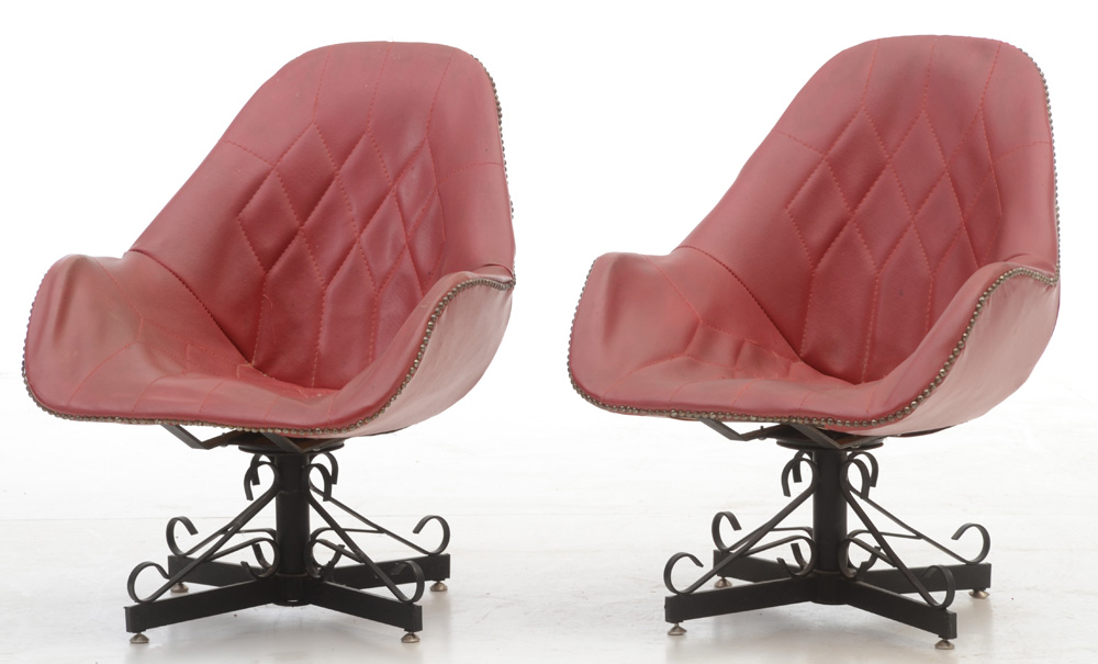 Pair of Red Vinyl Swivel Chairs