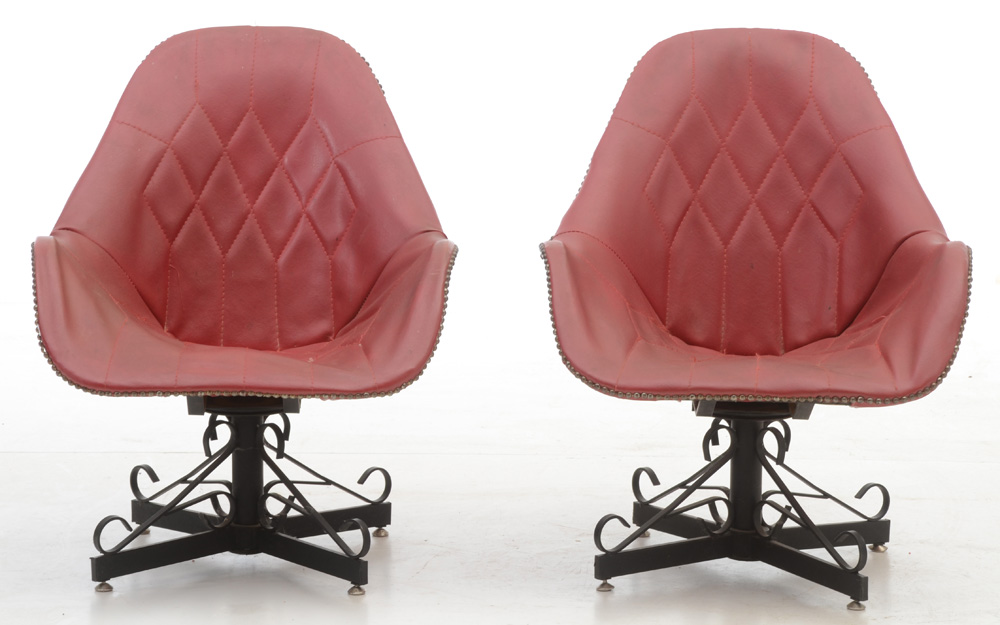 Pair of Red Vinyl Swivel Chairs