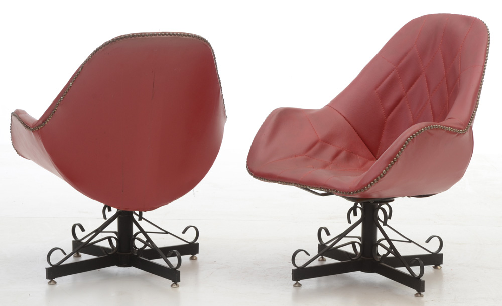 Pair of Red Vinyl Swivel Chairs