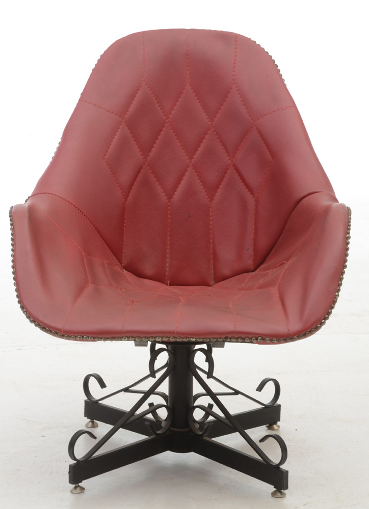 Pair of Red Vinyl Swivel Chairs