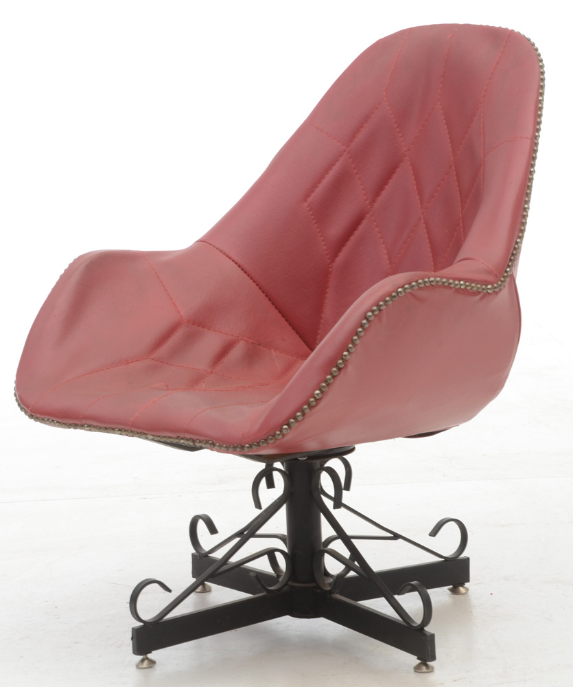 Pair of Red Vinyl Swivel Chairs