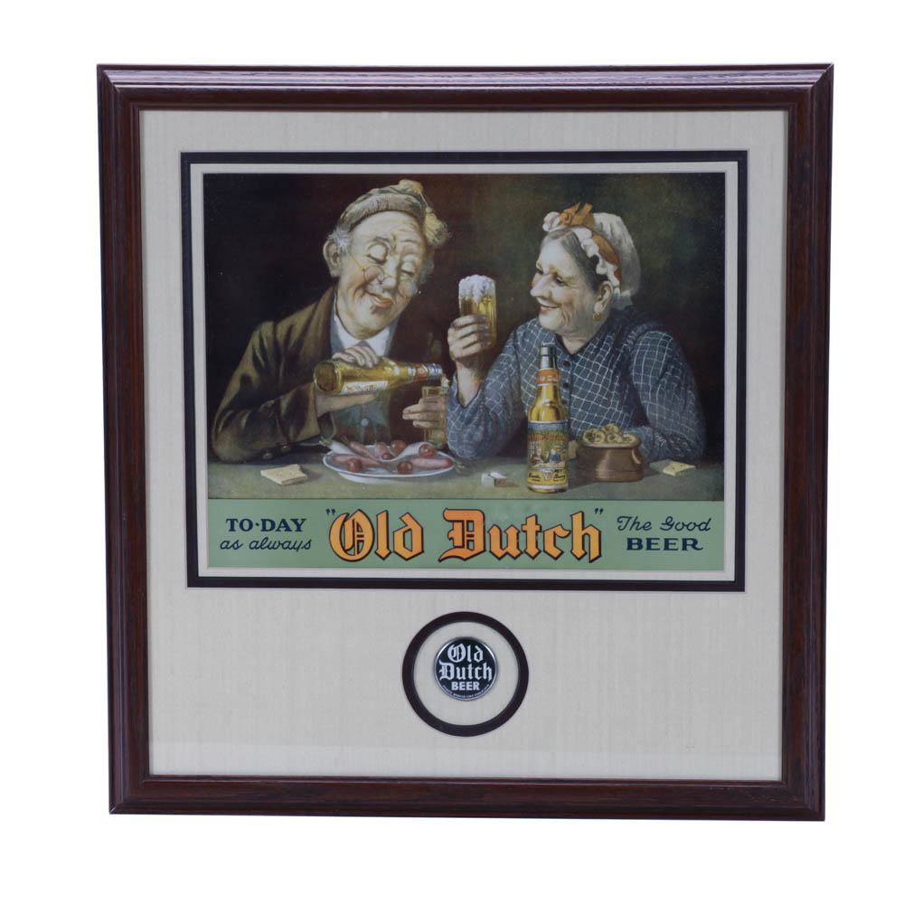 Vintage "Old Dutch" Framed Beer Advertising Lithograph Print