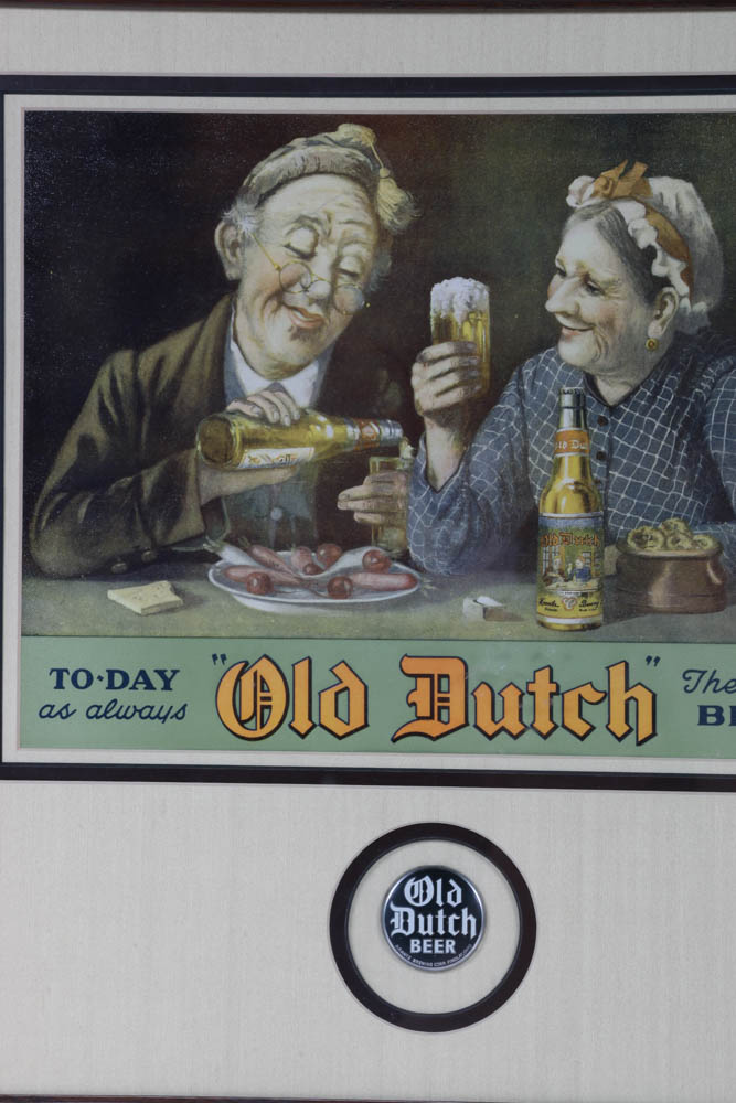 Vintage "Old Dutch" Framed Beer Advertising Lithograph Print