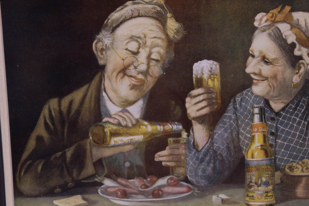 Vintage "Old Dutch" Framed Beer Advertising Lithograph Print