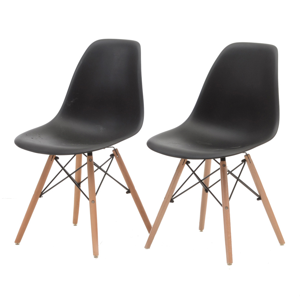 Pair of Black Plastic Shell Chairs