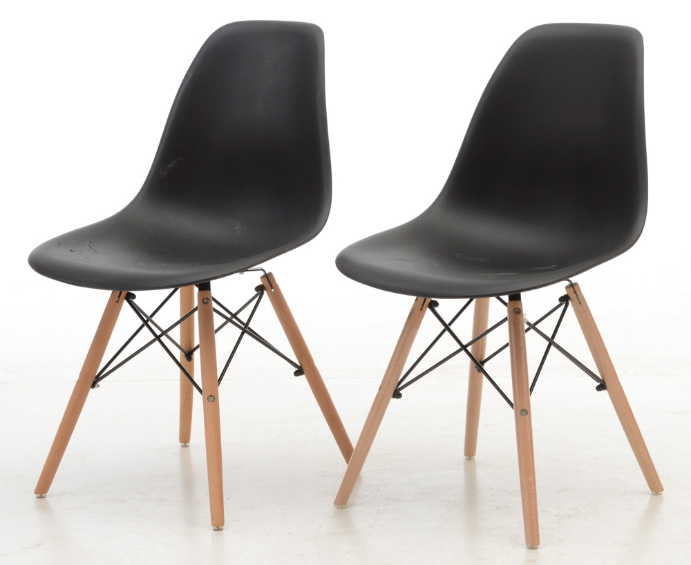 Pair of Black Plastic Shell Chairs