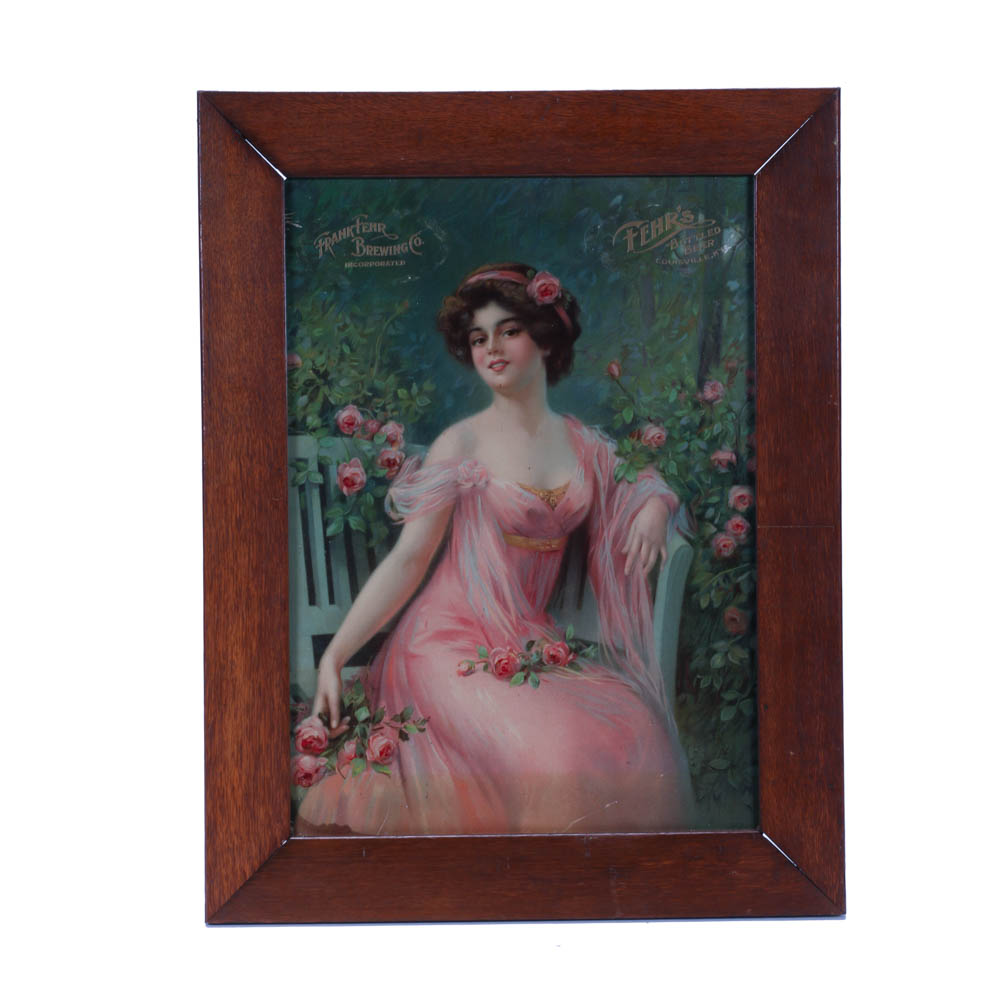 Pre-Prohibition Fehr Beer Framed Lithograph Advertising Sign