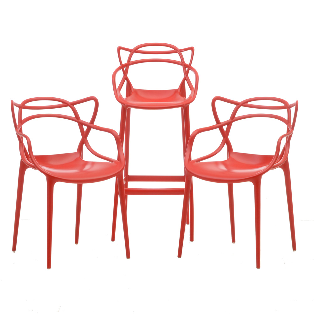 Modway "Entangled" Bar Stool and Chairs in Red