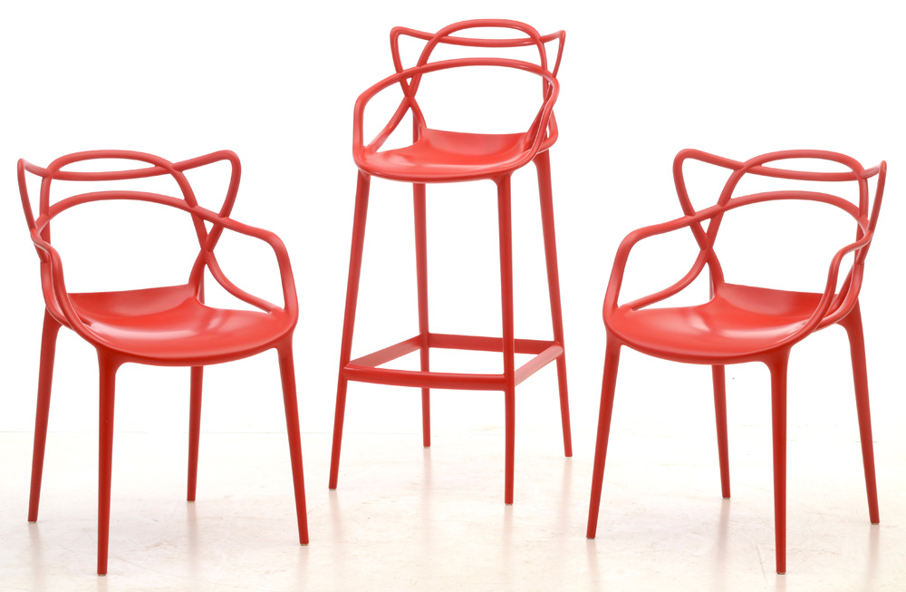Modway "Entangled" Bar Stool and Chairs in Red