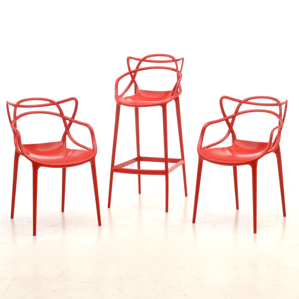 Modway "Entangled" Bar Stool and Chairs in Red