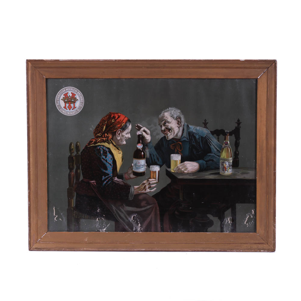 Early Framed Christian Moerlein Lithograph Beer Advertising Sign