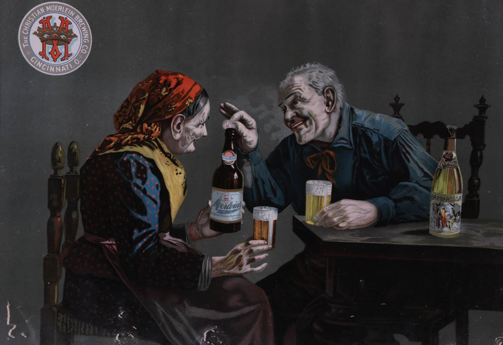 Early Framed Christian Moerlein Lithograph Beer Advertising Sign