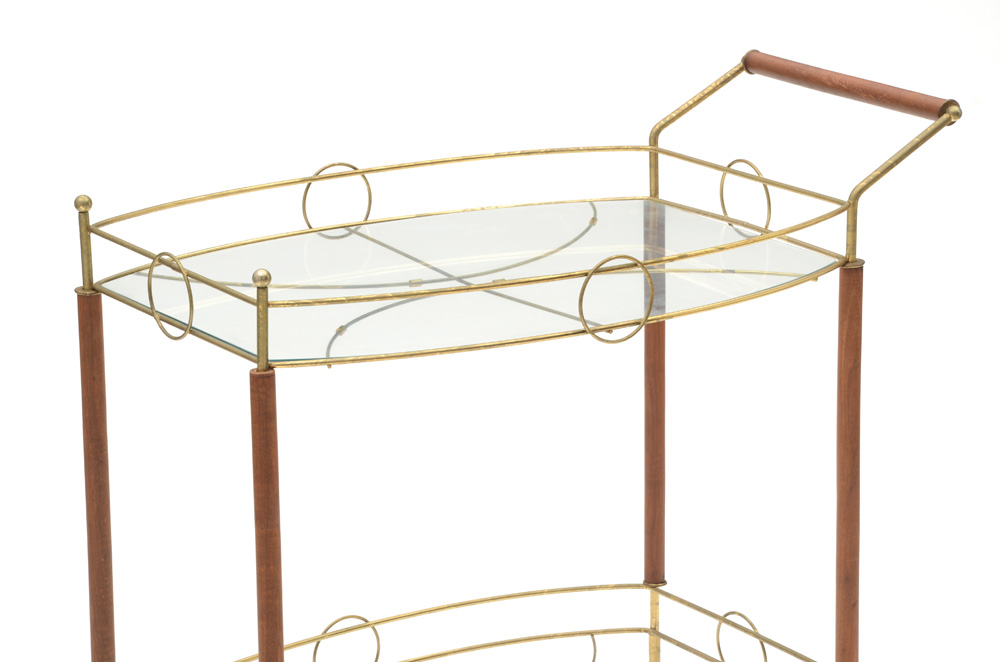 Vintage Serving Cart in Brass Tone Metal and Wood