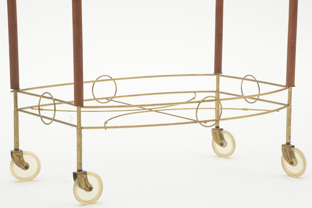 Vintage Serving Cart in Brass Tone Metal and Wood