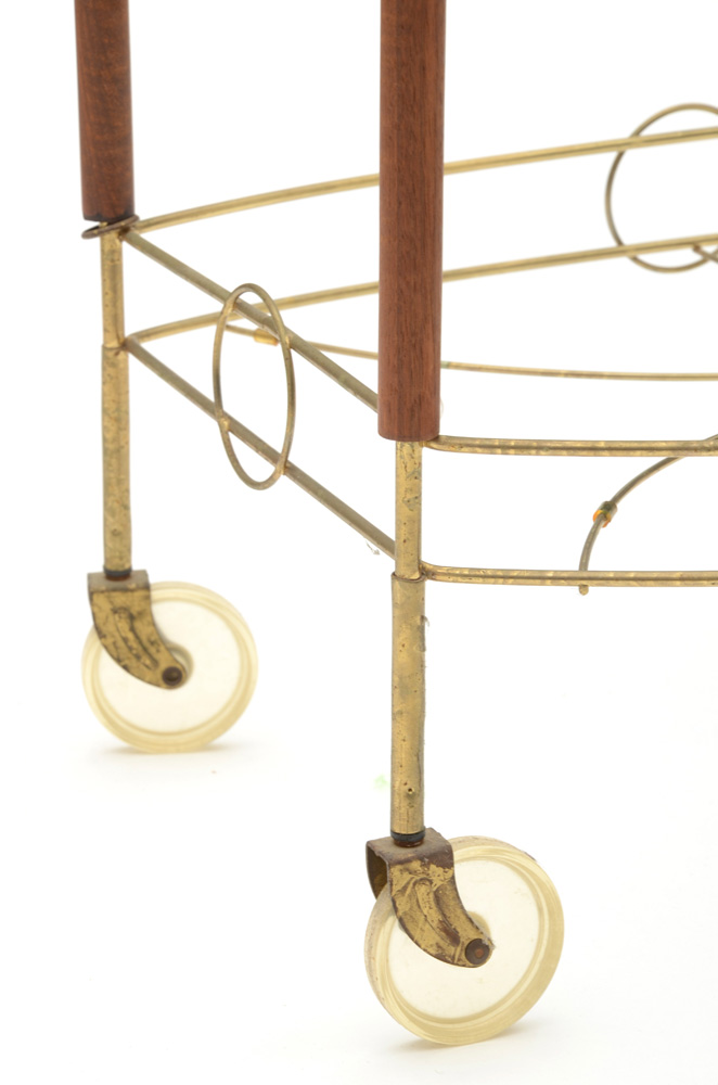 Vintage Serving Cart in Brass Tone Metal and Wood