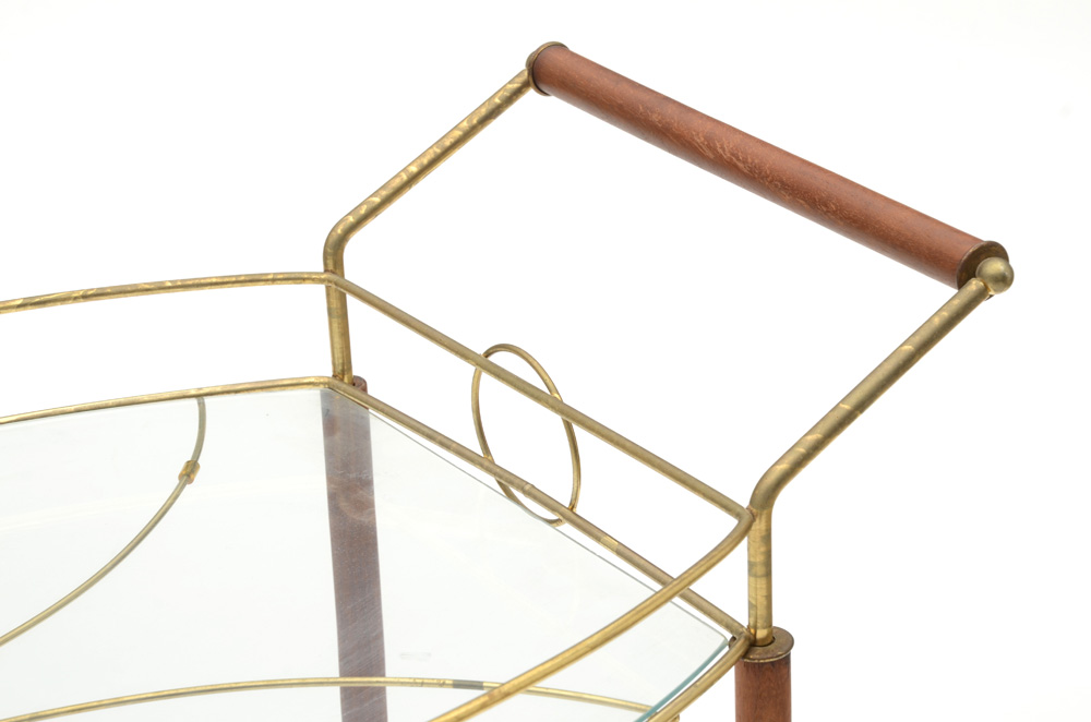 Vintage Serving Cart in Brass Tone Metal and Wood