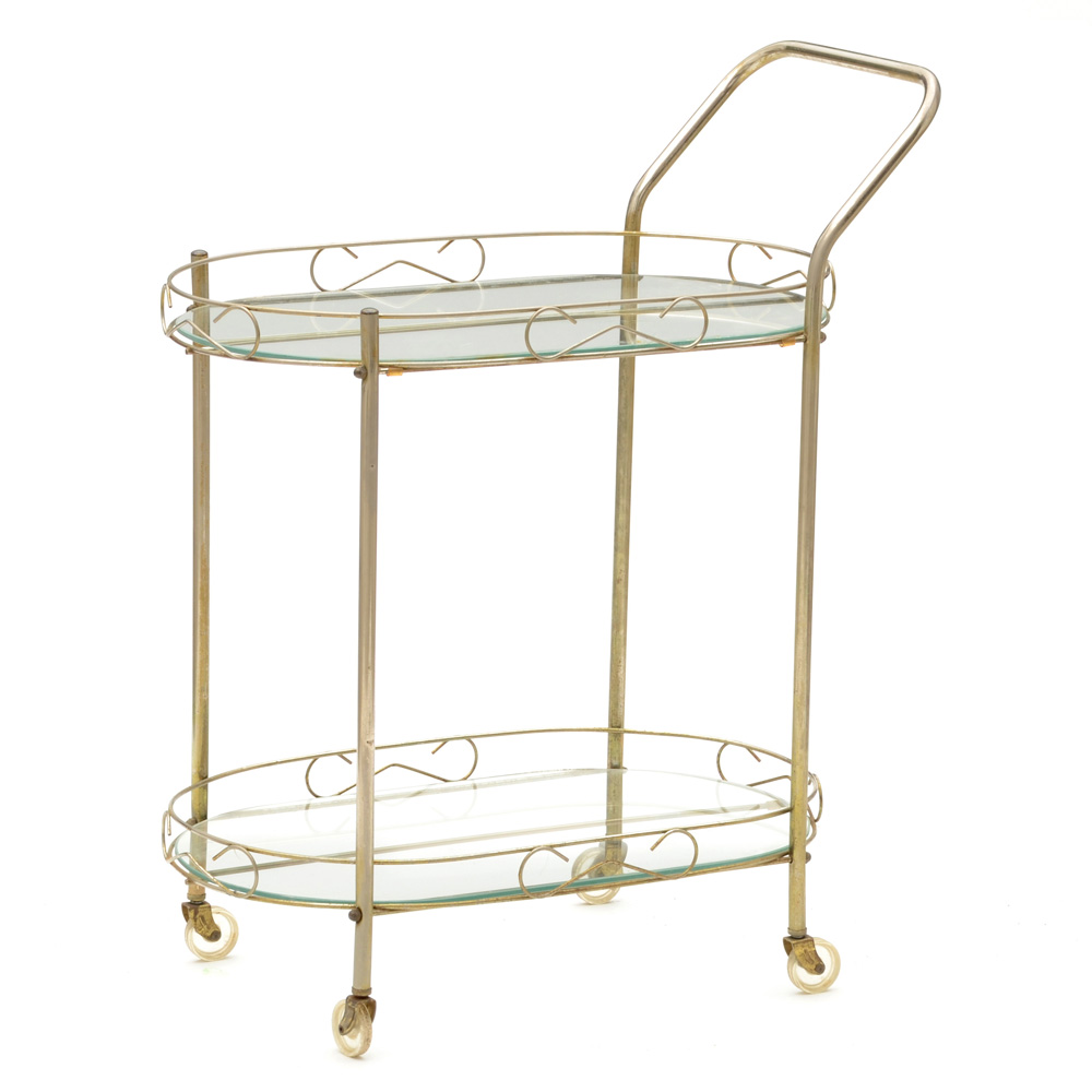 Vintage Serving Cart in Silver Tone Metal
