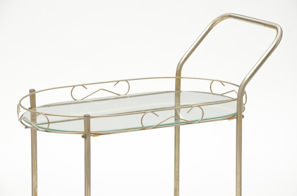 Vintage Serving Cart in Silver Tone Metal