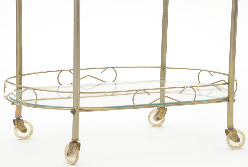 Vintage Serving Cart in Silver Tone Metal