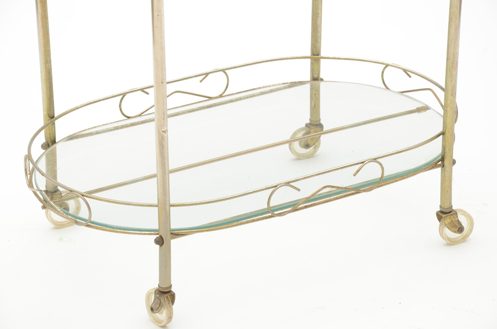 Vintage Serving Cart in Silver Tone Metal