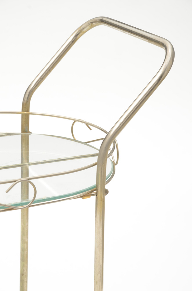 Vintage Serving Cart in Silver Tone Metal