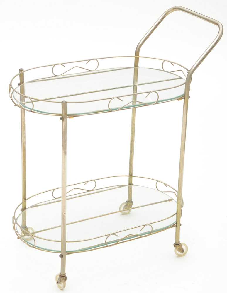 Vintage Serving Cart in Silver Tone Metal