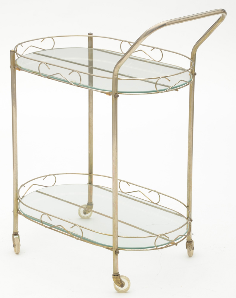 Vintage Serving Cart in Silver Tone Metal