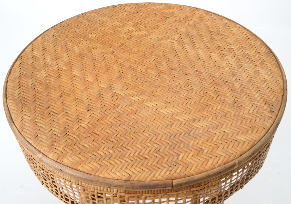 Mid-century Wicker Round Side Table