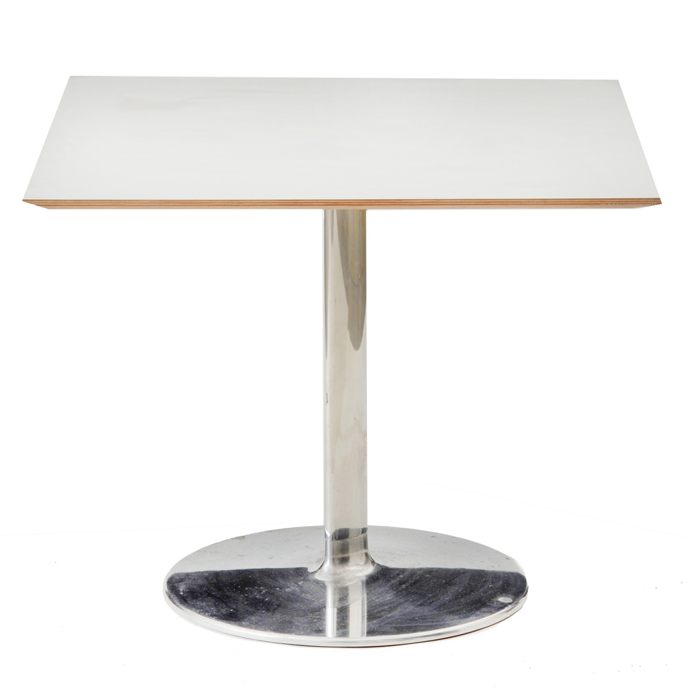 Square White Laminate End Table on Chrome Pedestal
