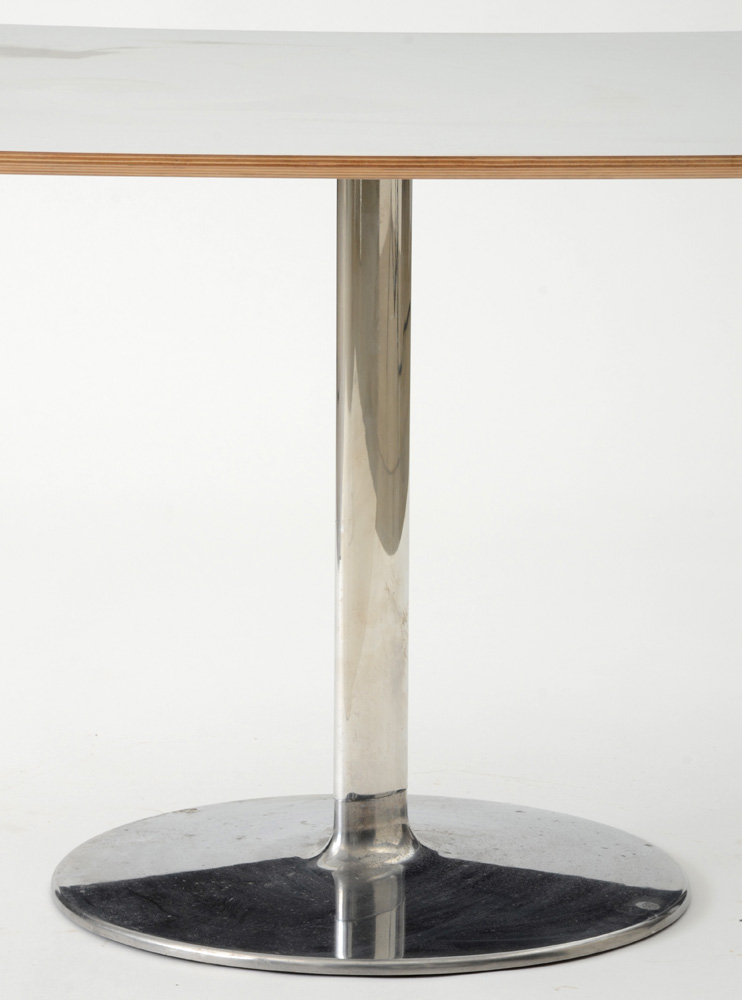 Square White Laminate End Table on Chrome Pedestal