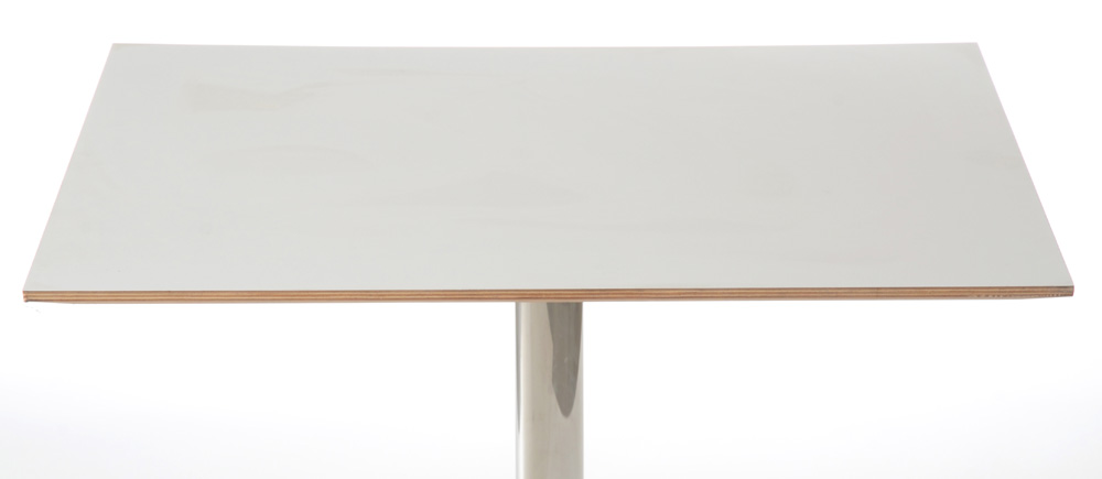 Square White Laminate End Table on Chrome Pedestal