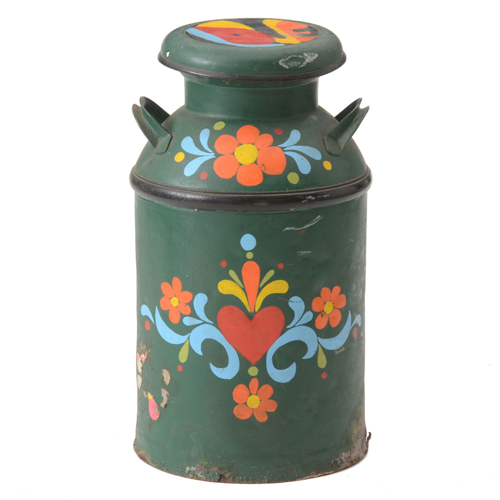 Hand-Painted Metal Milk Jug