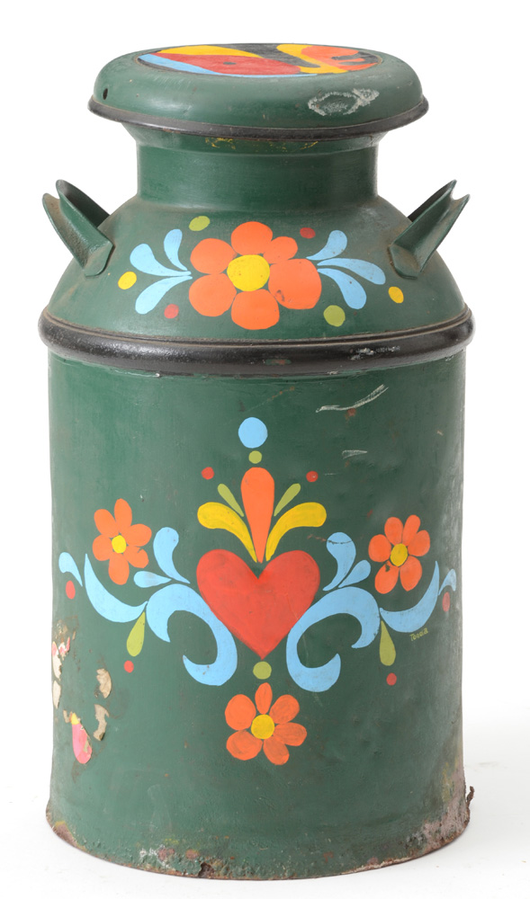Hand-Painted Metal Milk Jug