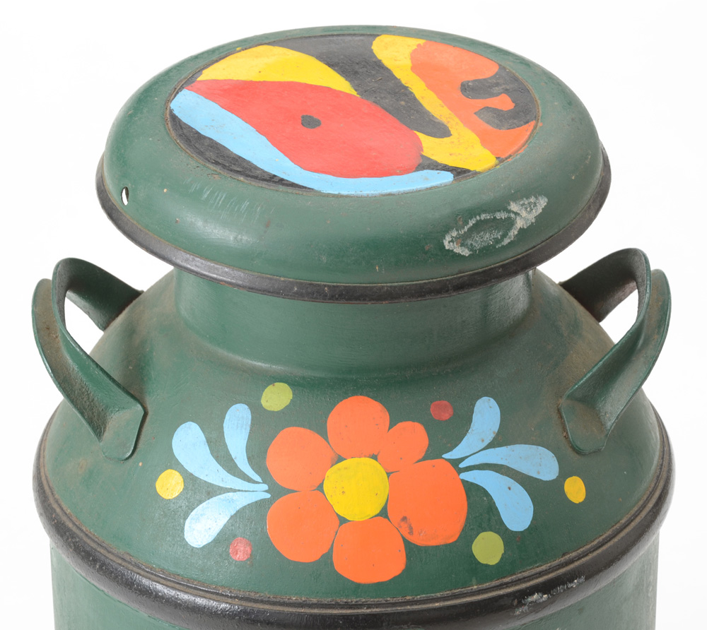 Hand-Painted Metal Milk Jug