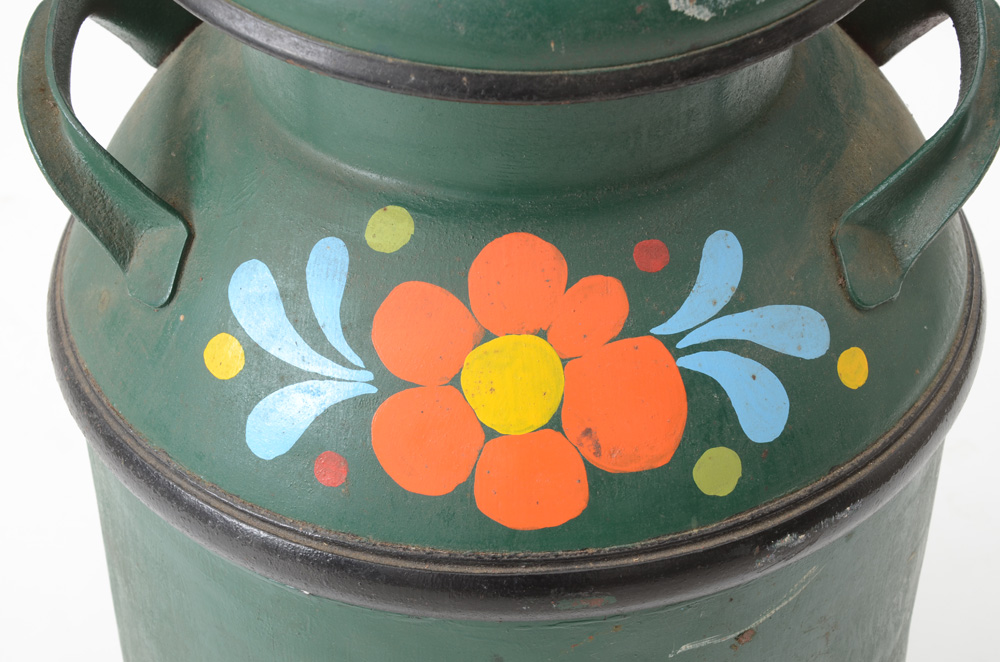 Hand-Painted Metal Milk Jug