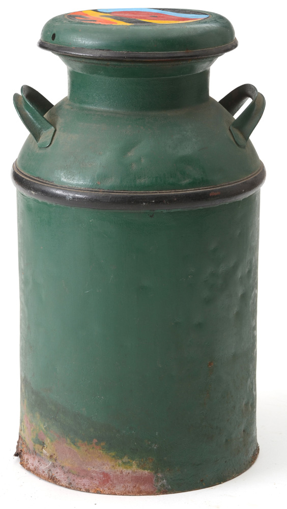 Hand-Painted Metal Milk Jug