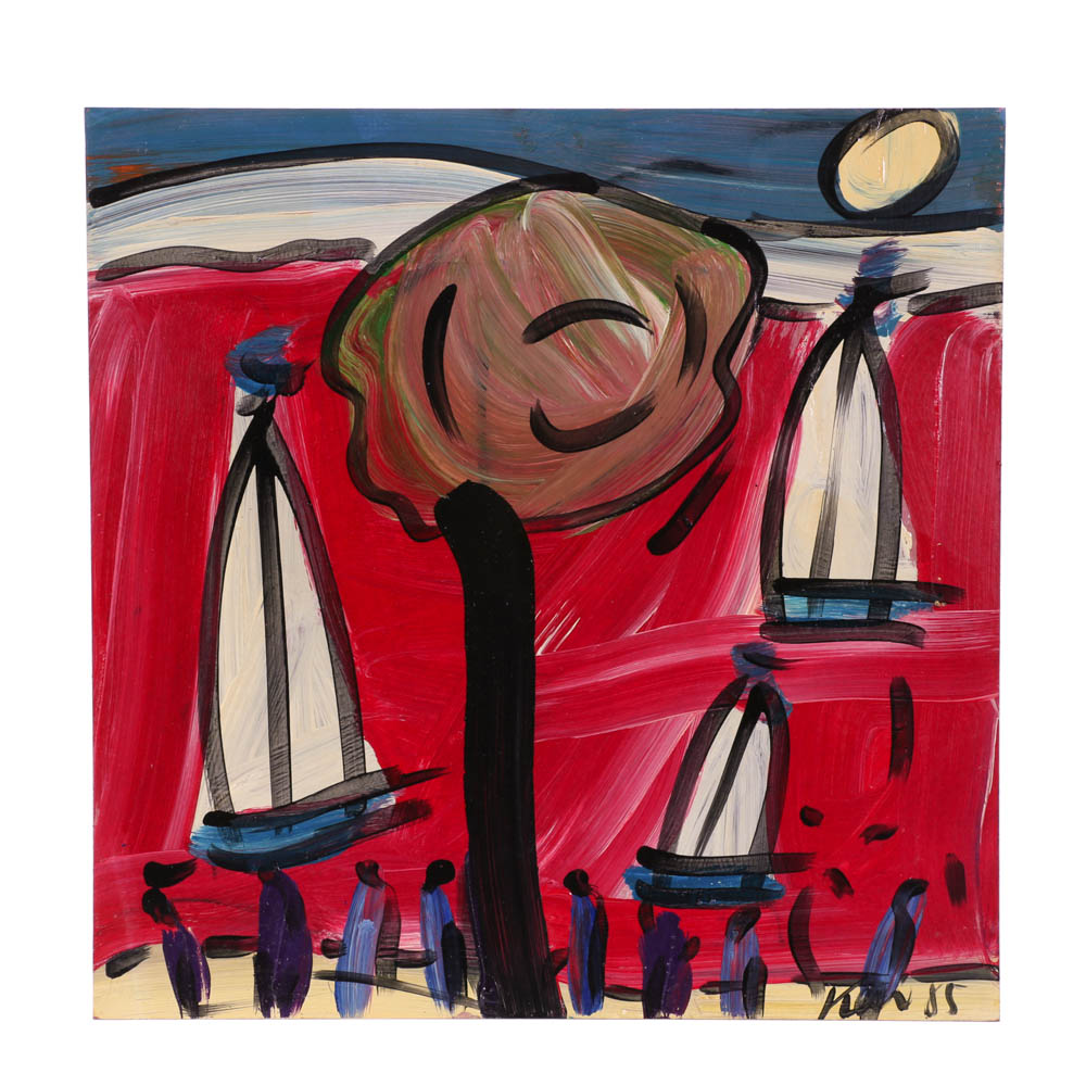 Peter Keil Original 1985 Oil on Masonite "Red Sea"