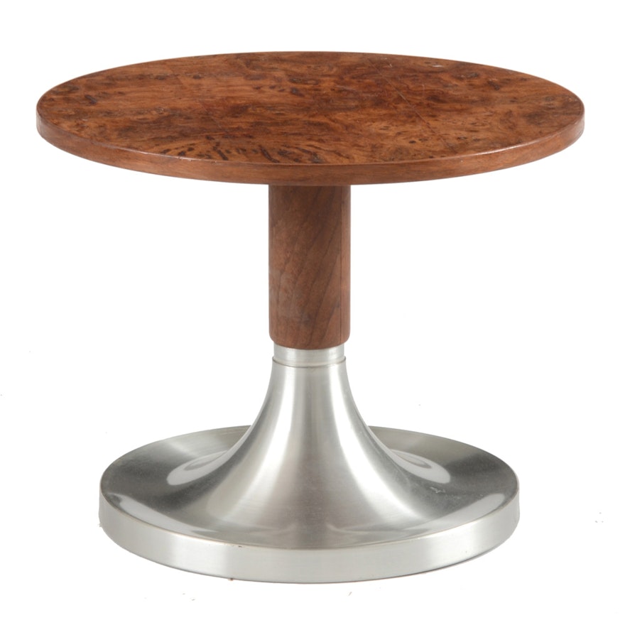 Burled Walnut and Aluminum Occasional Table