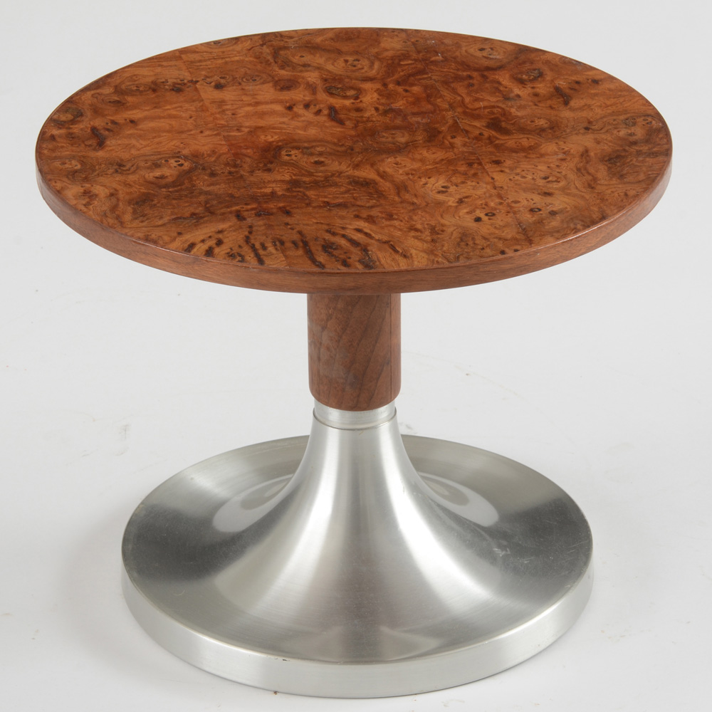 Burled Walnut and Aluminum Occasional Table