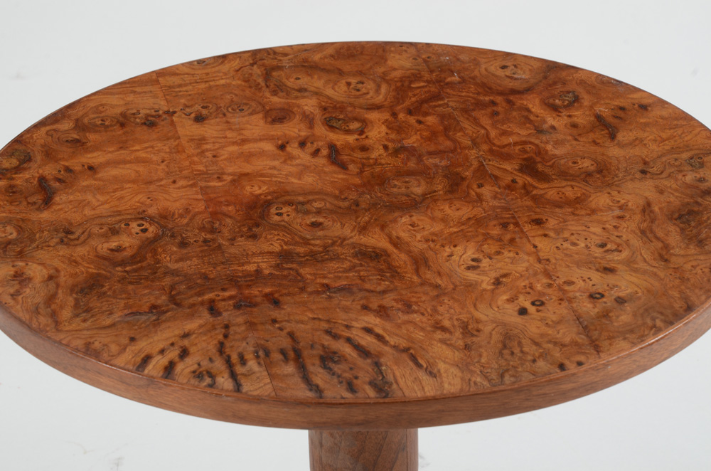 Burled Walnut and Aluminum Occasional Table