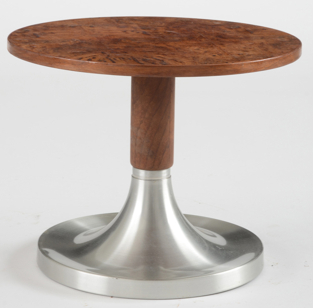 Burled Walnut and Aluminum Occasional Table