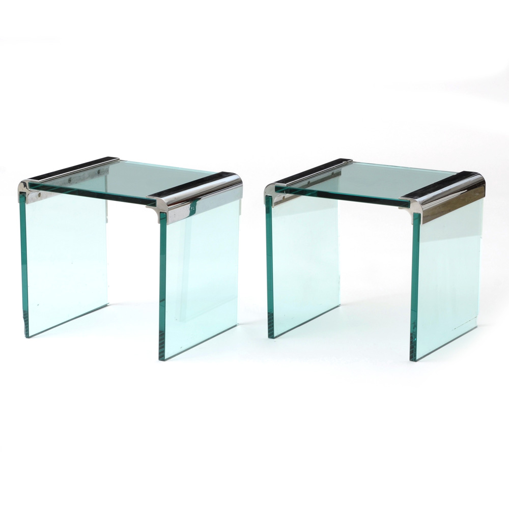 Pair of Pace Chrome and Glass Occasional Tables