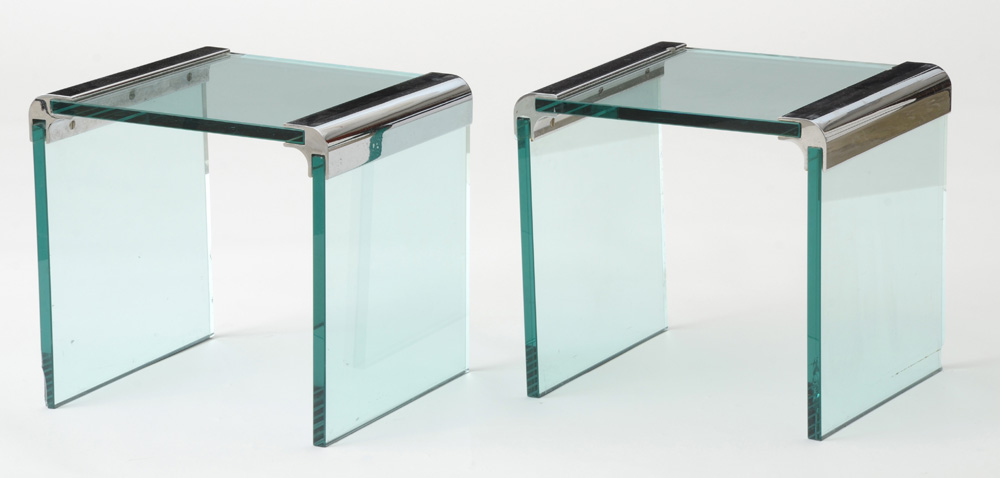 Pair of Pace Chrome and Glass Occasional Tables