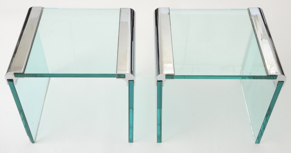 Pair of Pace Chrome and Glass Occasional Tables