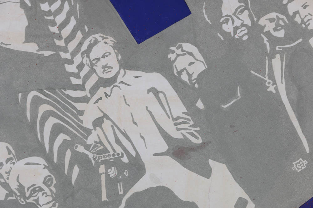 Timofei Andreevich Lyashchuk Original 1973 Mixed Media Prototype for Russian Propaganda Movie "The Chronicle of Night"