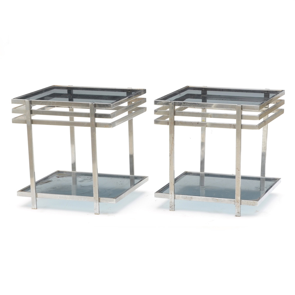 Pair of Modernist Glass Top End Tables