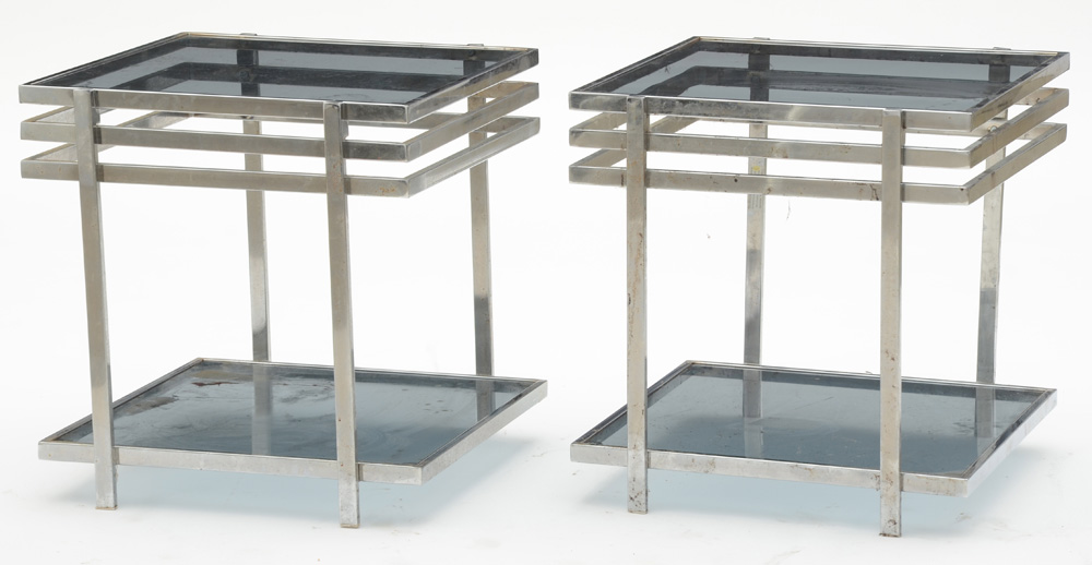 Pair of Modernist Glass Top End Tables